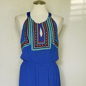 MISS ME Beaded Embroidered Blue Razorback Maxi